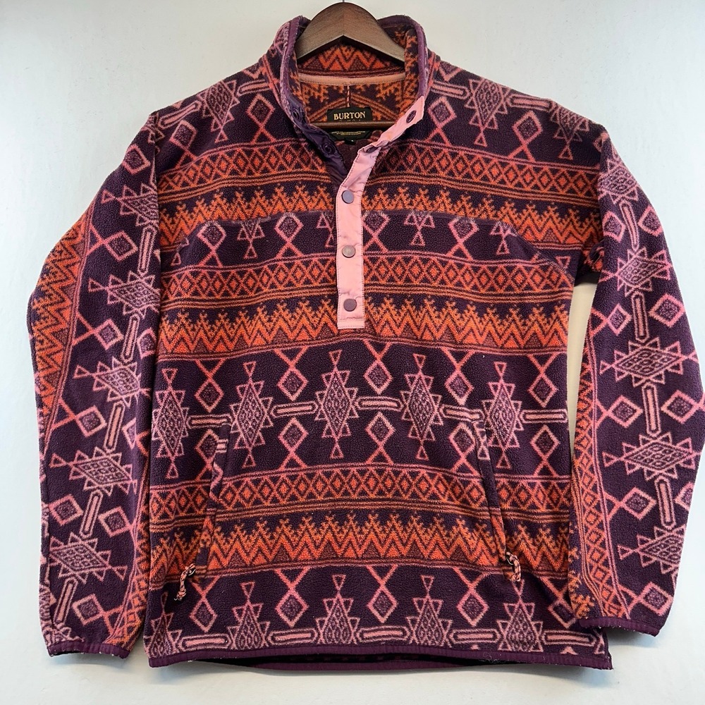 Vintage Burton Aztec Fleece Medium‎ Y2K Durable Goods Purple Orange Snap Tribal